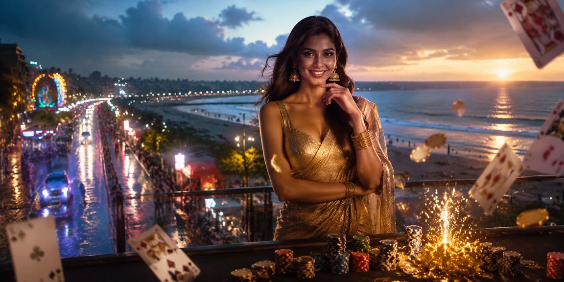 Live casino poker game with neon lights at Chennai marina