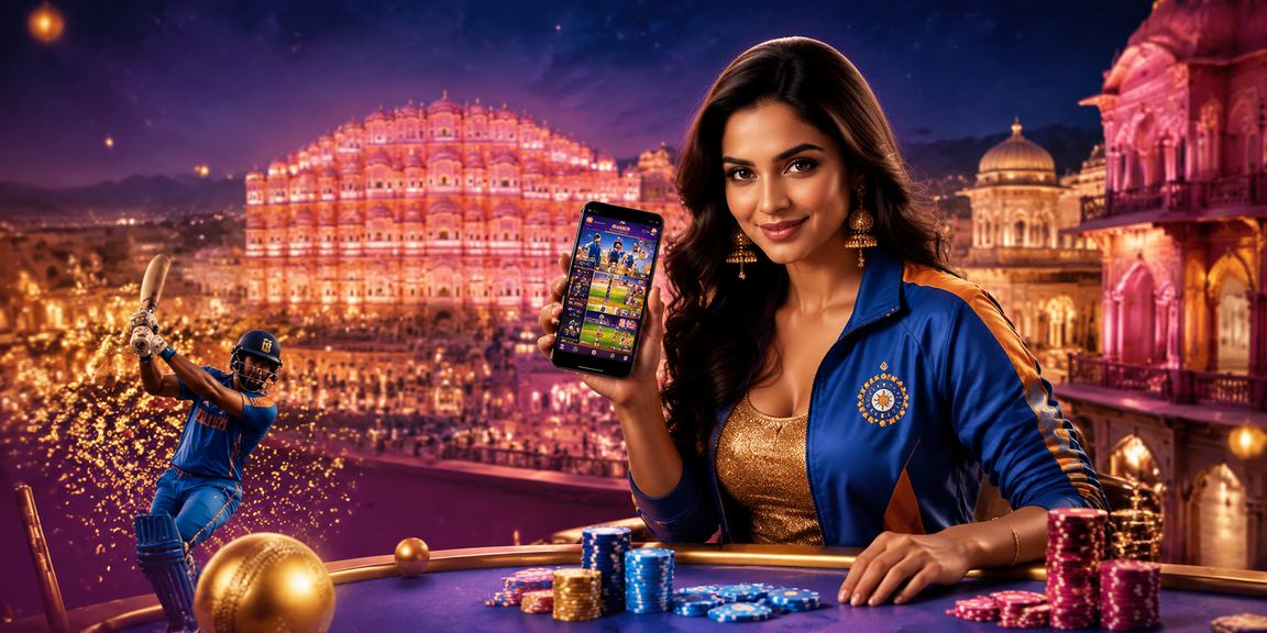 Hawa Mahal in Jaipur with cricket betting theme illustration